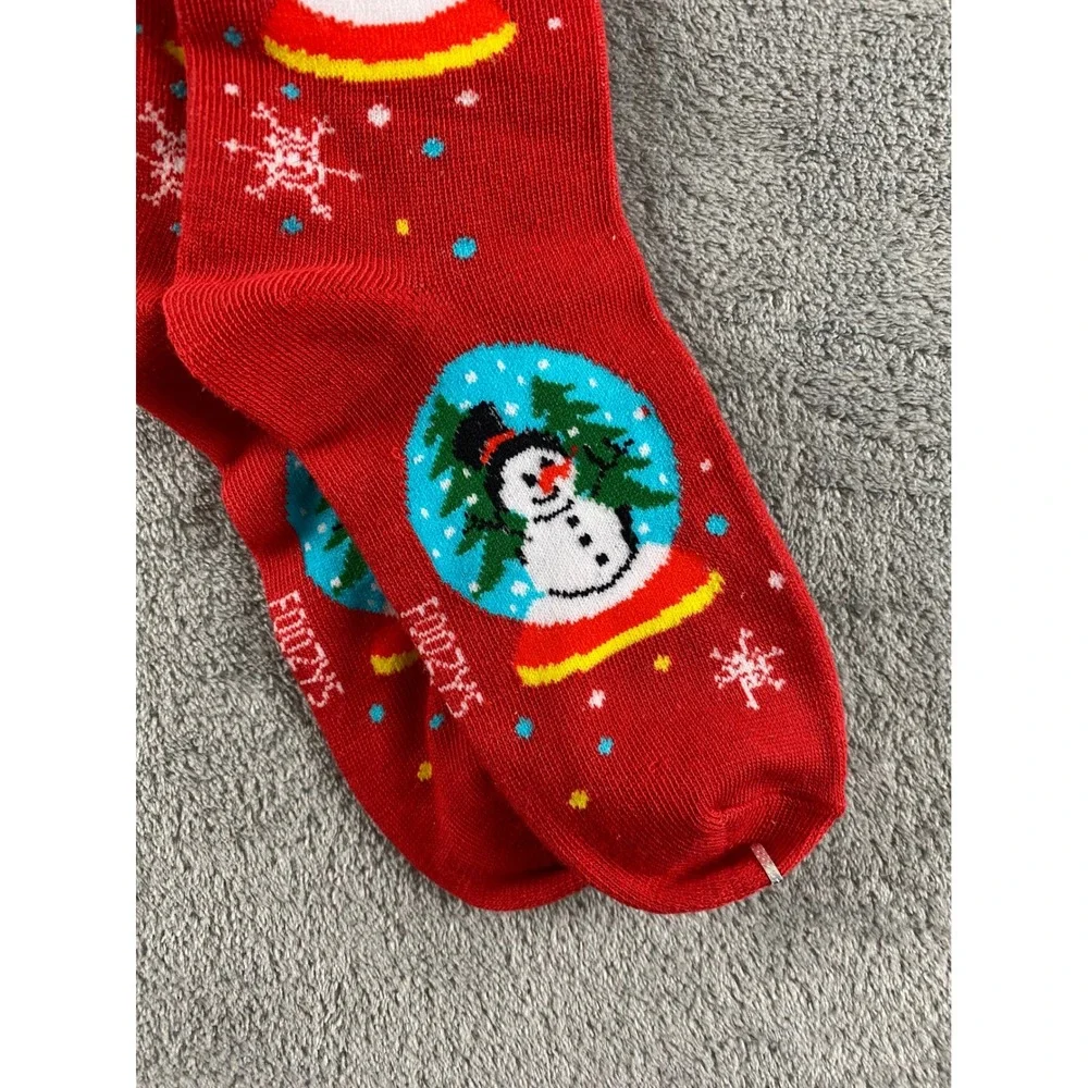 Foozys Kids Christmas Snow Globe‎ Santa Snowman Crew Socks Red